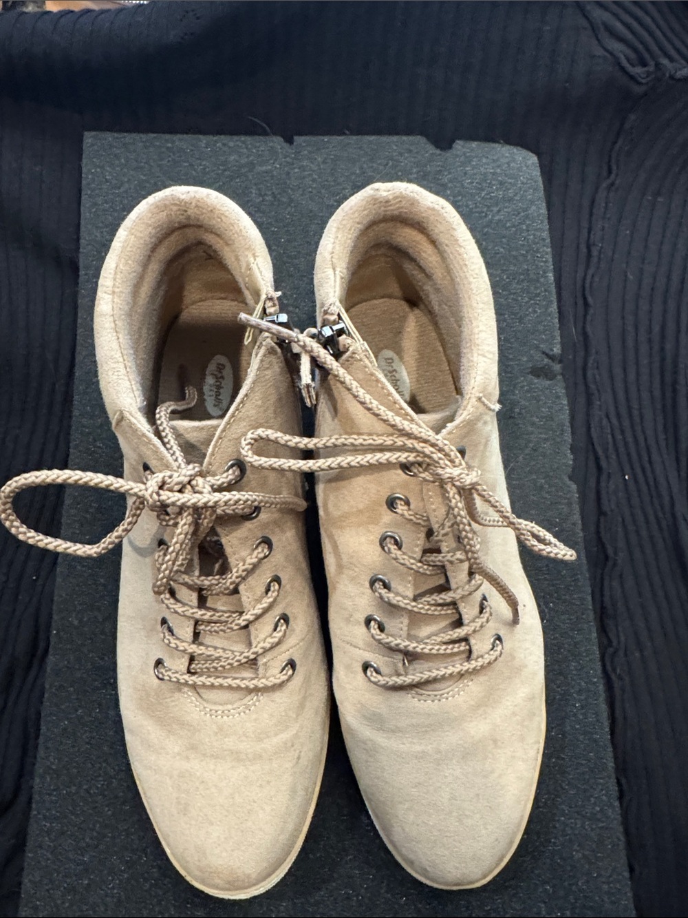 Dr Scholl’s Beige Suede Lace-Up Sneakers